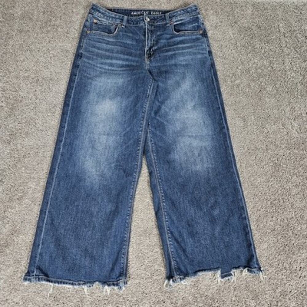 American Eagle Jean's Women's 10 Short Blue Low Rise Baggy Wide Leg Boho Skater